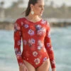 Maillot De Bain Gainante à Manches Longues Avec Détail Macramé Sur Les Côtés