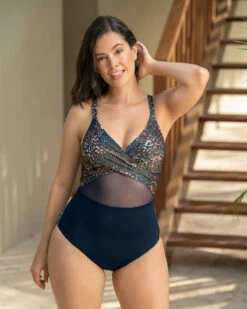 Maillot De Bain écologique à Contrôle Doux Avec Imprimé Contrastant