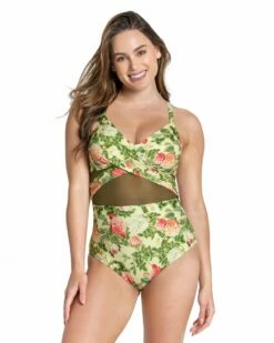 Maillot De Bain Une Pièce Imprimé Avec Maintien Du Ventre Souple Et Transparences -LEONISA Soldes 19A057S 898 1200X1500 usa 1