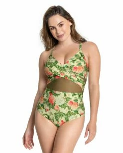 Maillot De Bain Une Pièce Imprimé Avec Maintien Du Ventre Souple Et Transparences -LEONISA Soldes 19A057S 898 1200X1500 usa 3