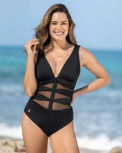 Maillot De Bain à Contrôle Doux Avec Bonnets Amovibles Et Ventre En Tulle