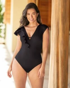 Maillot De Bain à Contrôle Doux Avec Bords Côtelés Sur Les Côtés