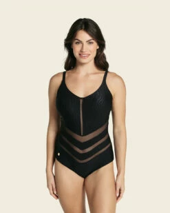 Maillot De Bain Amincissant En Tissu Brillant Et Texturé